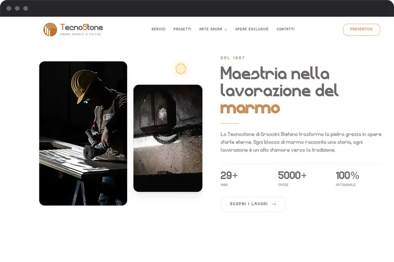 Pagina iniziale del sito di Tecnostone, azienda di lavorazione del marmo