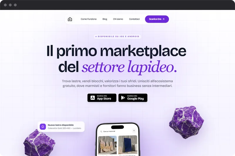 Pagina iniziale del sito Resellstone, il primo marketplace del settore lapideo