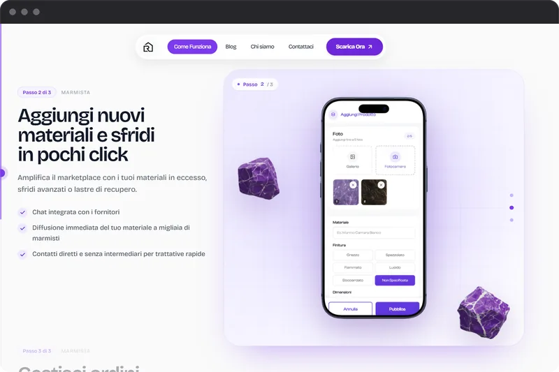 Sezione funzionalità del sito Resellstone con l'anteprima dell'app su smartphone