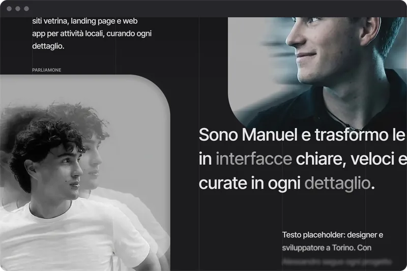 Sezione about del sito di Standard Studio con il ritratto di Manuel Grassini