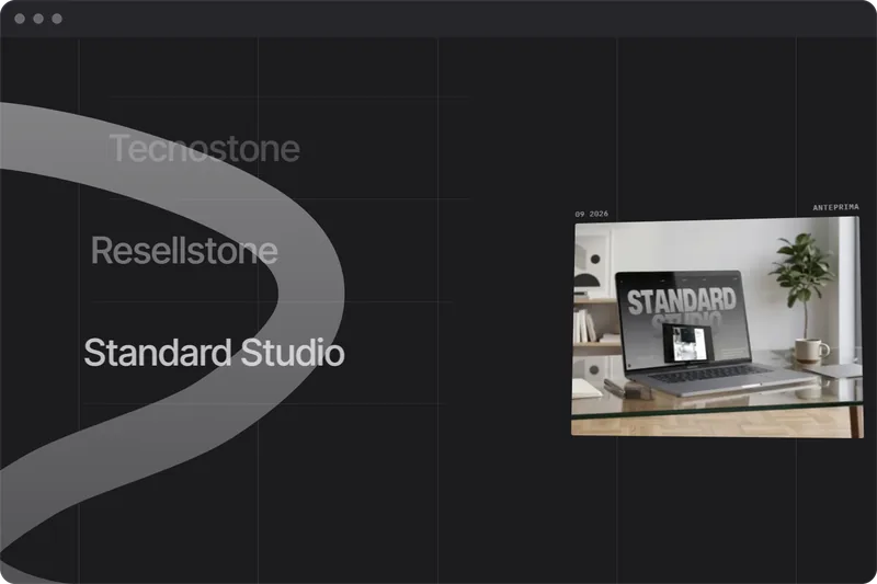 Sezione lavori del sito di Standard Studio con l'anteprima di un progetto